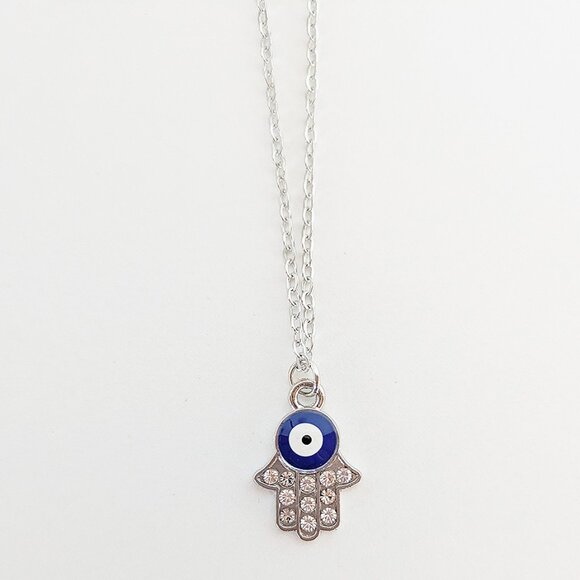 Cubic Zirconia Evil Eye Hamsa Hand Necklace (Protection, Intuition, Balance) - Picture 3 of 4